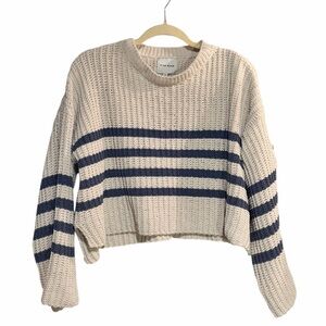 Pink Rose Striped Chunky Knit Cropped Pullover Sweater Medium